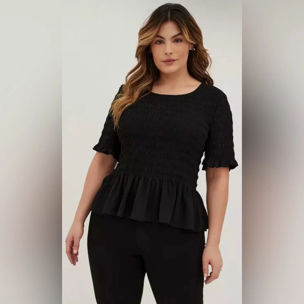 Torrid Black Smocked Peplum Blouse - Picture 1 of 7